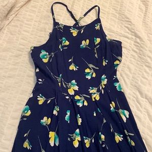 Navy Summer Dress with Yellow Flowers and Pockets